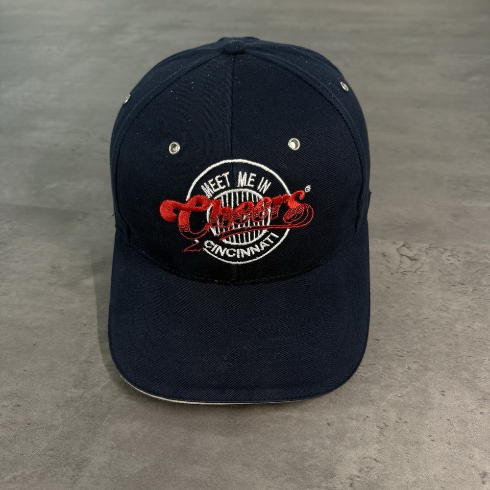 Vintage 90s Cheers Bar Hat Navy Red Boston Cincinnati Pub Restaurant Promo Cap